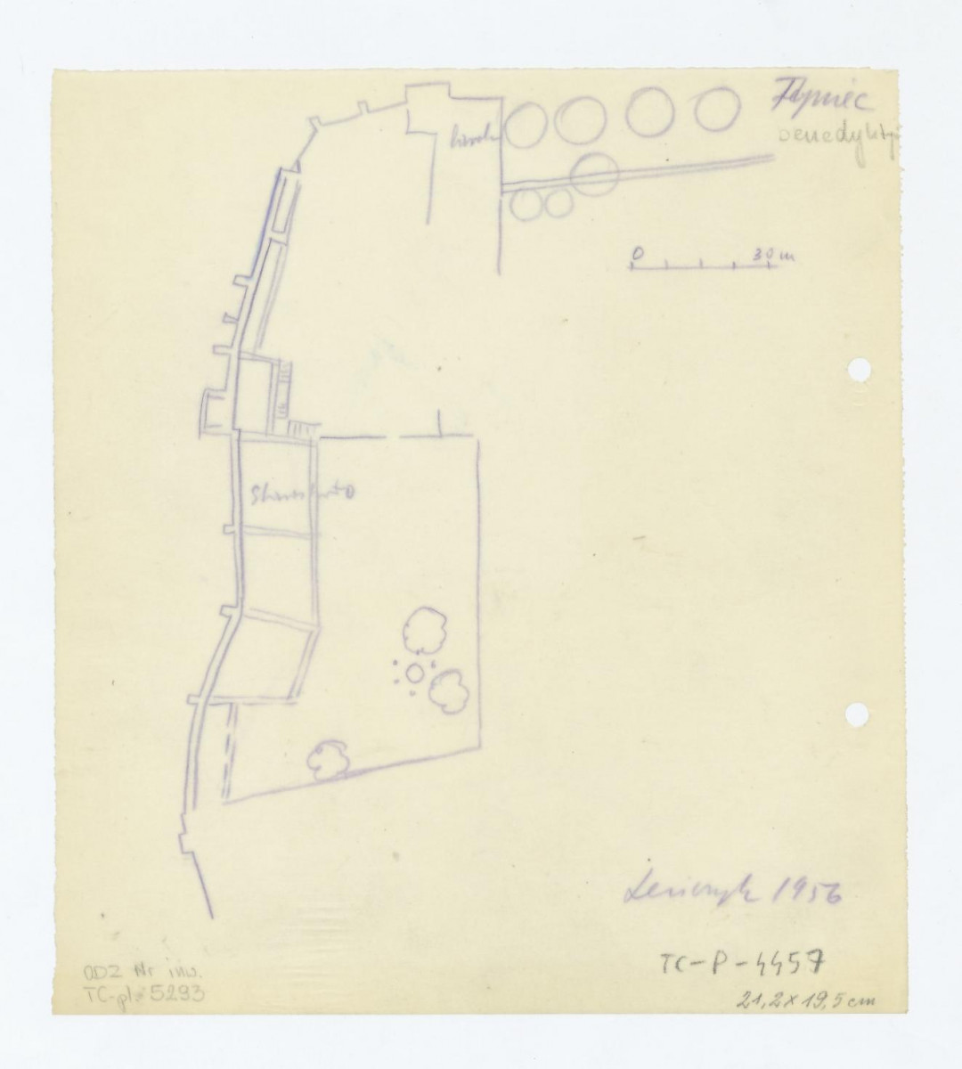 plan sytuacyjny zabudowań klasztornych i fragment ogrodu klasztornego. /według Leńczyka 1956 rok/, skan 1
