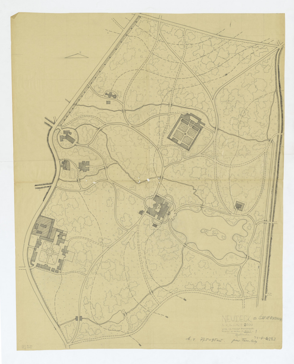 sytuacyjny plan z mapą orientacyjną w skali 1:100000 - powiększenie z mapy 1:25000, skan 1