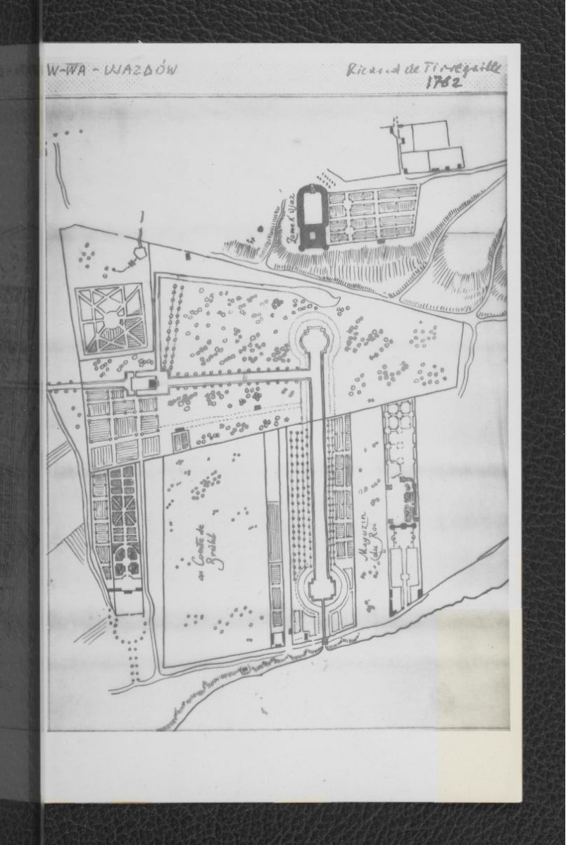 fotografia czarno-biała przedstawiająca plan Ujazdowa według Ricarda de Tirregaille z 1762 r., skan 1