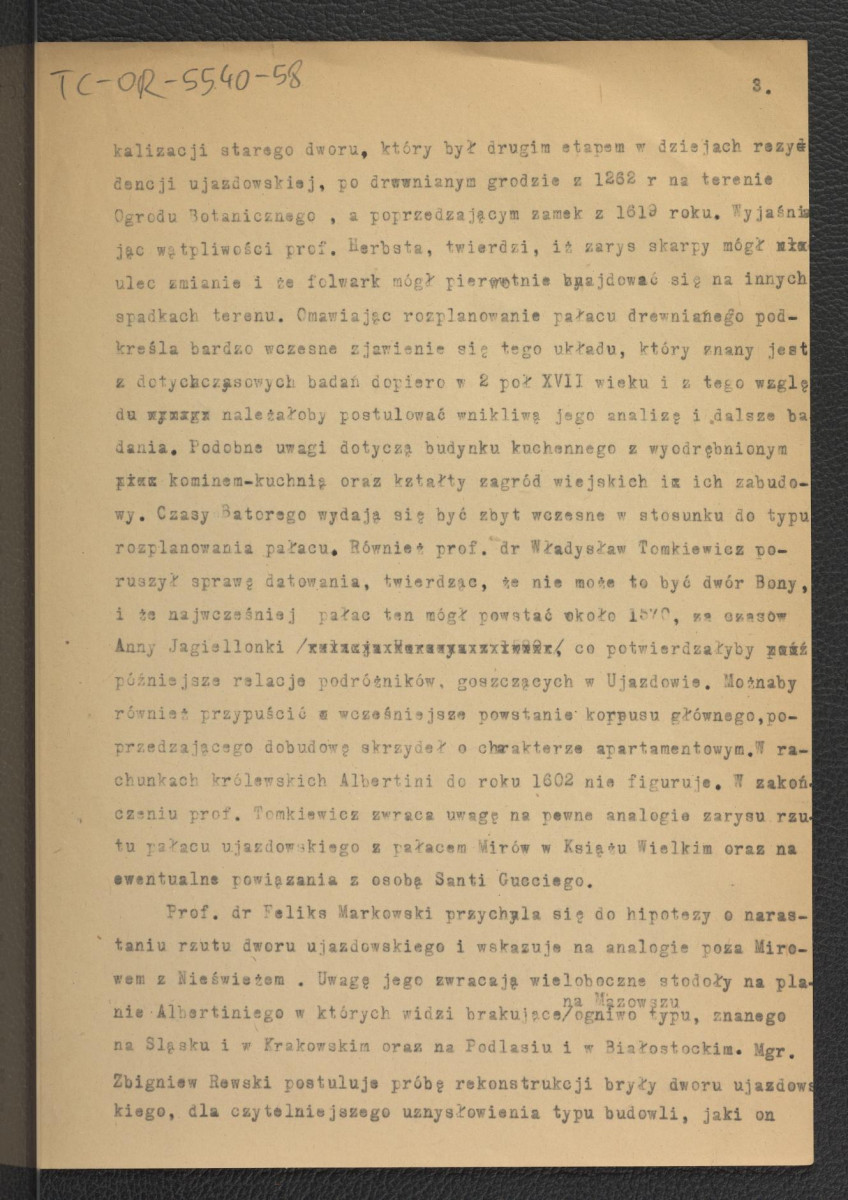 sprawozdanie z zebrania naukowego z 21 grudnia 1959 r. poświęconego referatowi autorstwa G. Ciołka pt. Plan Ujazdowa z roku 1606; dwie karty , skan 3