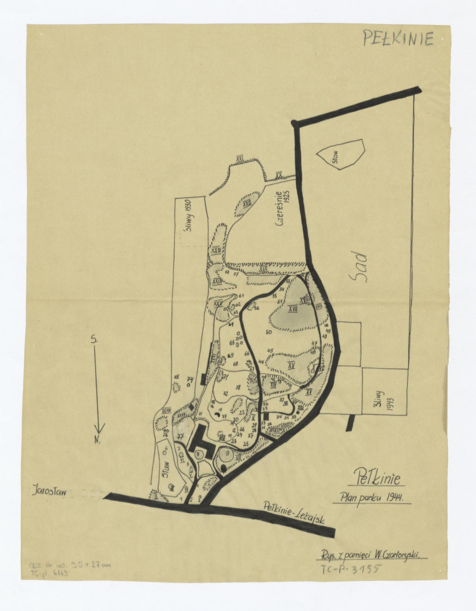 plan sytuacyjny, rysunek z pamięci, stan z roku 1944, skan 1