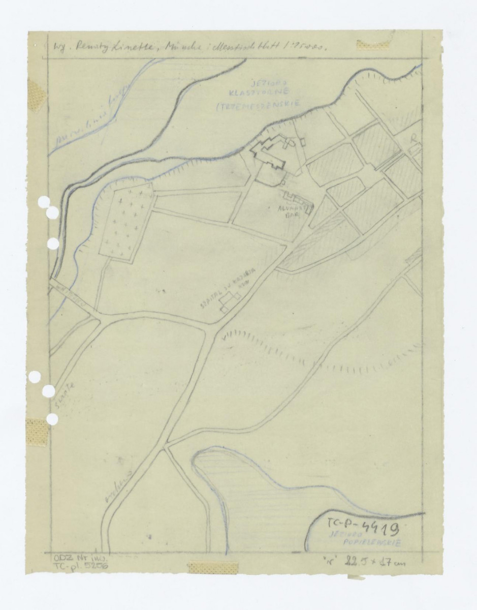 plan sytuacyjny klasztoru i okolic według Renaty Linetle, Műncha i Messtischblatt, skan 1