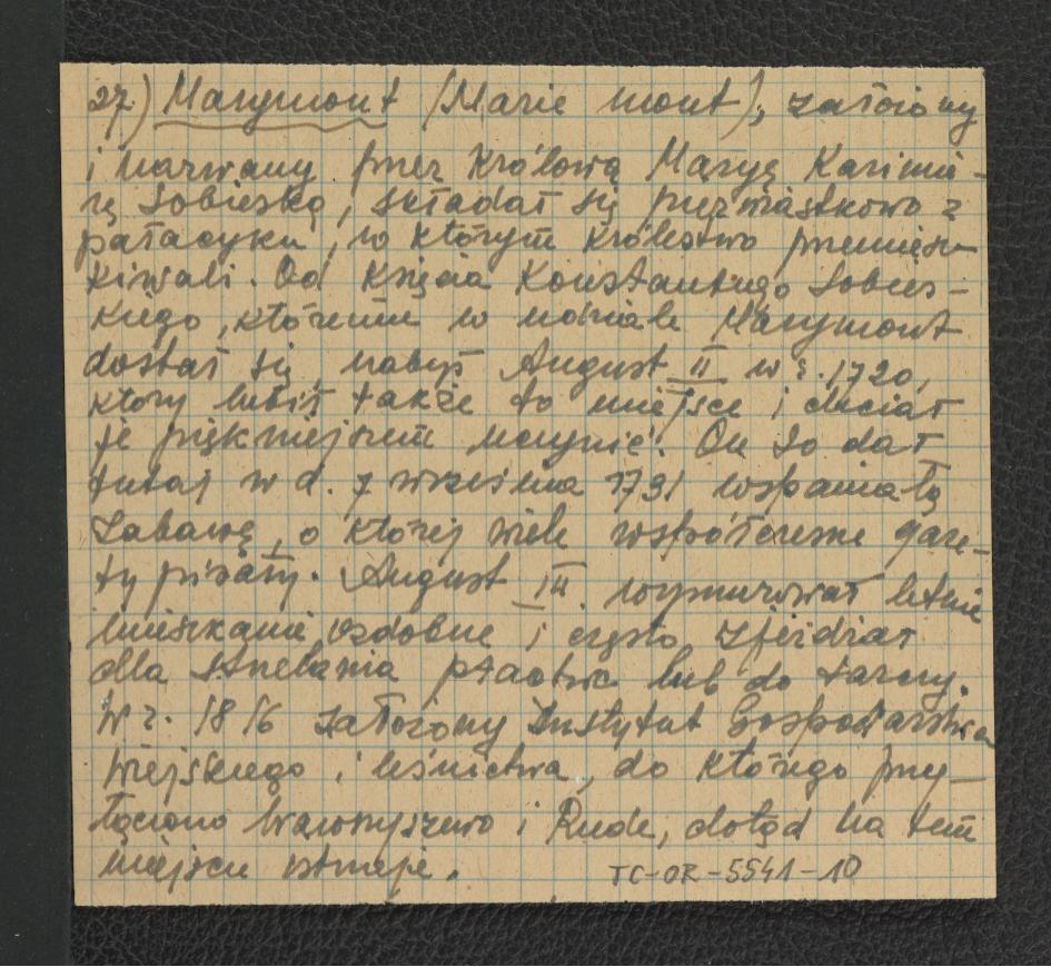 karta opisowa widoku pałacu z okolicą z miedziorytu Erndtella w „Warsovia phisic ilustrata” , skan 1