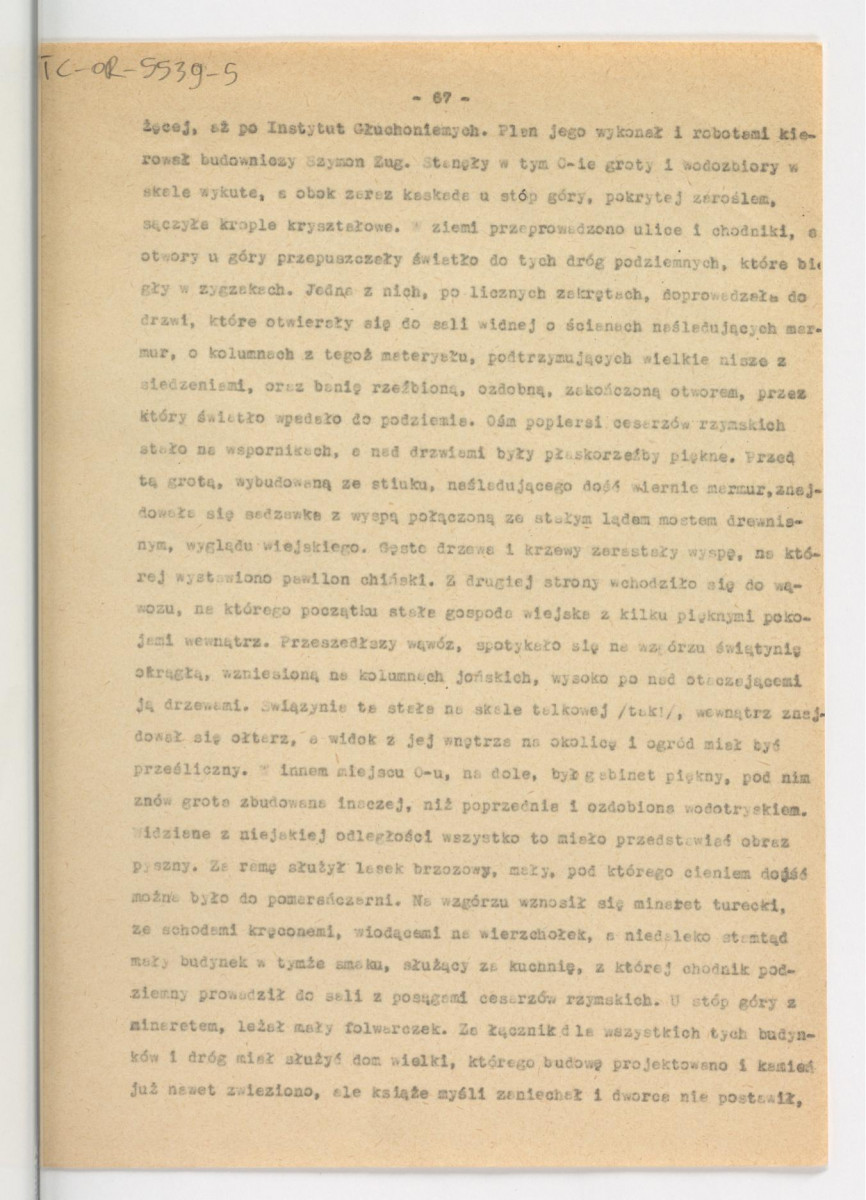 fragment obszerniejszego tekstu (s. 66-69) – być może pracy magisterskiej autorstwa Wandy Tomickiej  - dotyczący m.in. posesji ksiecia Kazimierza Poniatowskiego; cztery karty , skan 2