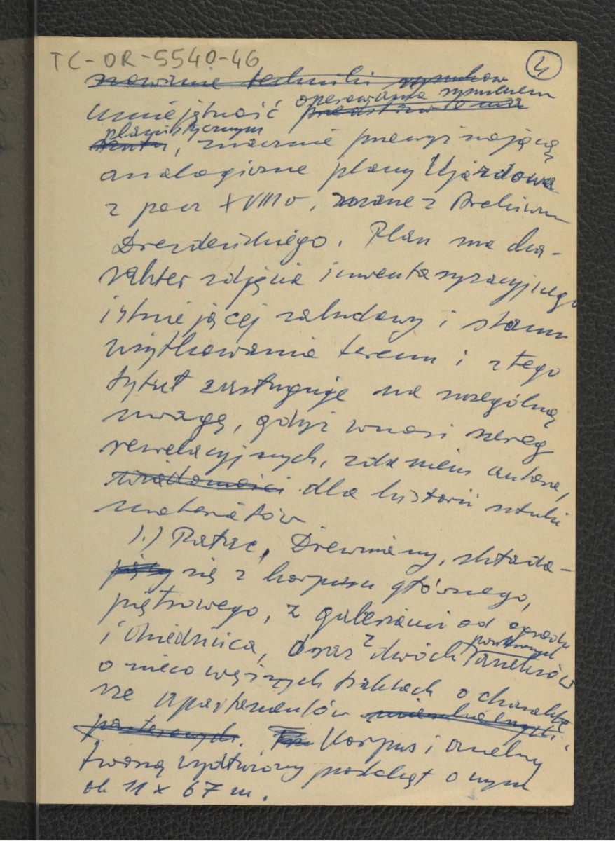 notatki ze spotkania z 21 grudnia 1959 r. Zakładu Architektury Polskiej PW na którym G. Ciołek przedstawił swój referat Plan Ujazdowa z 1606 r.; sześć kart , skan 5