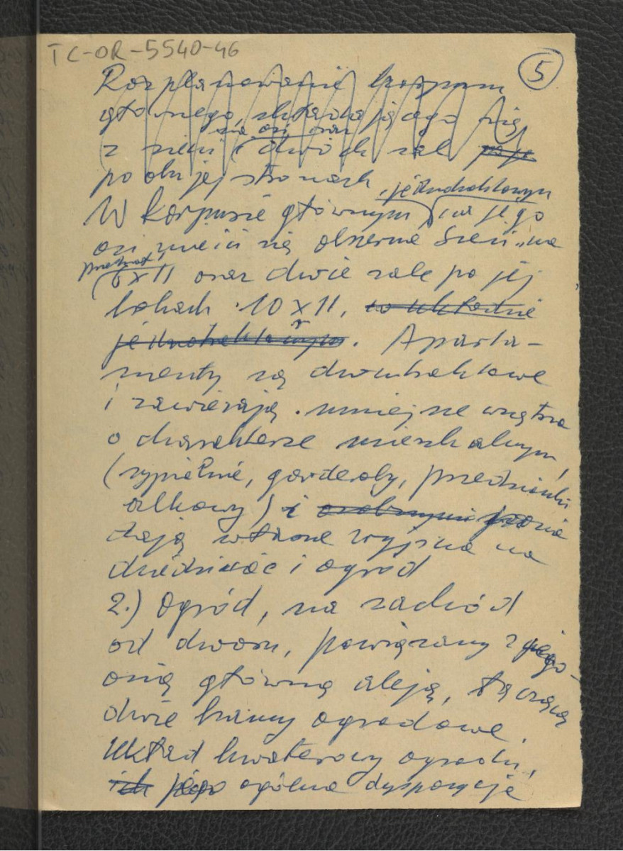 notatki ze spotkania z 21 grudnia 1959 r. Zakładu Architektury Polskiej PW na którym G. Ciołek przedstawił swój referat Plan Ujazdowa z 1606 r.; sześć kart , skan 6