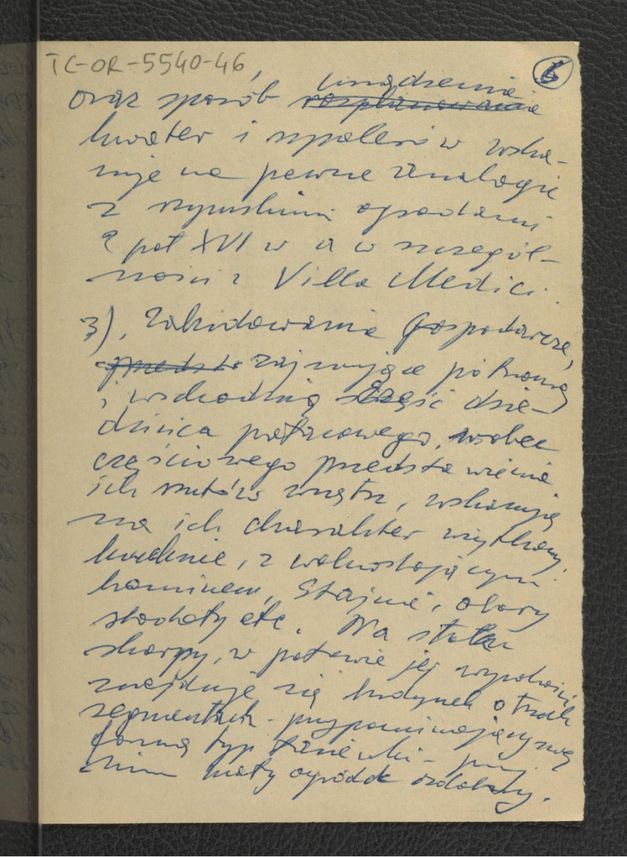 notatki ze spotkania z 21 grudnia 1959 r. Zakładu Architektury Polskiej PW na którym G. Ciołek przedstawił swój referat Plan Ujazdowa z 1606 r.; sześć kart , skan 7