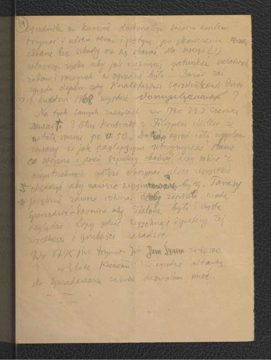 fragmenty wypisu z Inwentarza Ogrodu przy Pałacu Krasińskich 12 sierpnia 1769 r. sporządzony ze zbiorów Archiwum Komisji Skarbowej zawierający charakterystykę miejscowego ogrodu; trzy karty , skan 2