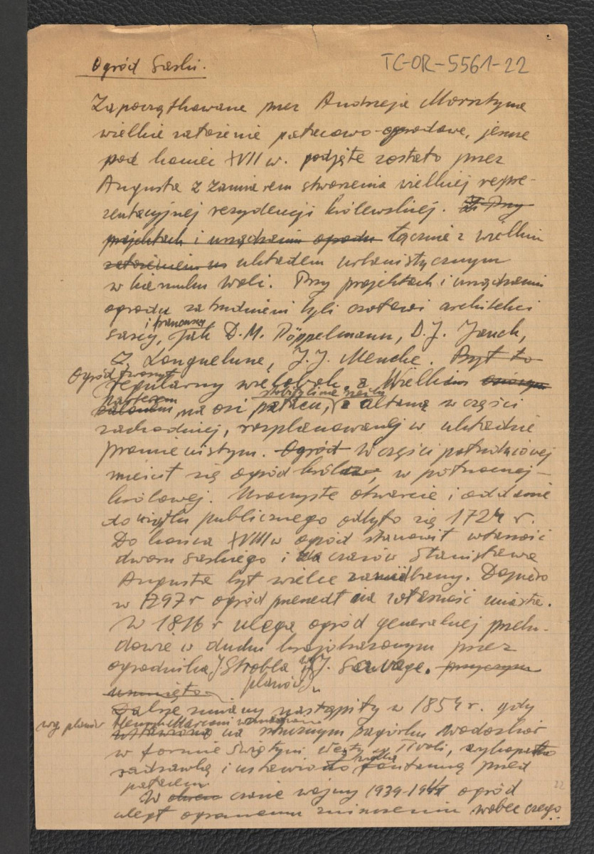 notatka dotyczący historii i charakteru miejscowego ogrodu , skan 1