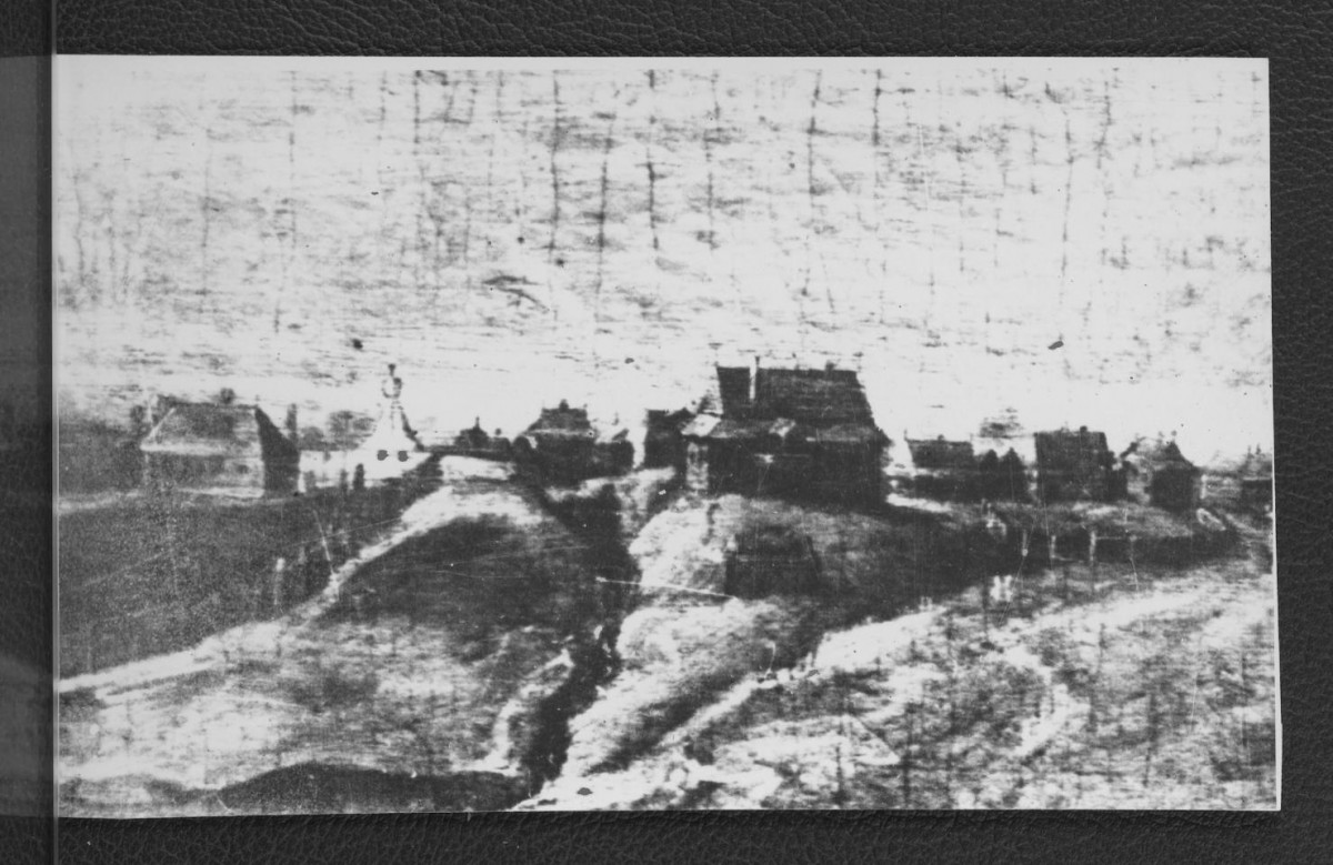 2 fotografie czarno-białe przedstawiające obraz olejny panoramy Warszawy z 1620 r. autorstwa Christiana Melicha z widokiem Pałacu Kazimierzowskiego, skan 3