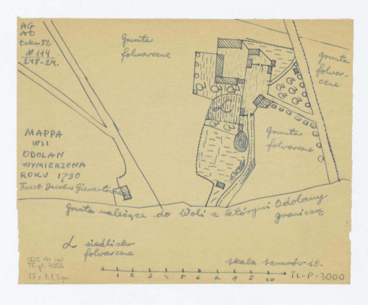 mapa wsi Odolany wymierzona  w roku 1790 przerys z AGAD - teka 52 nr 114/248 - 24, skan 1