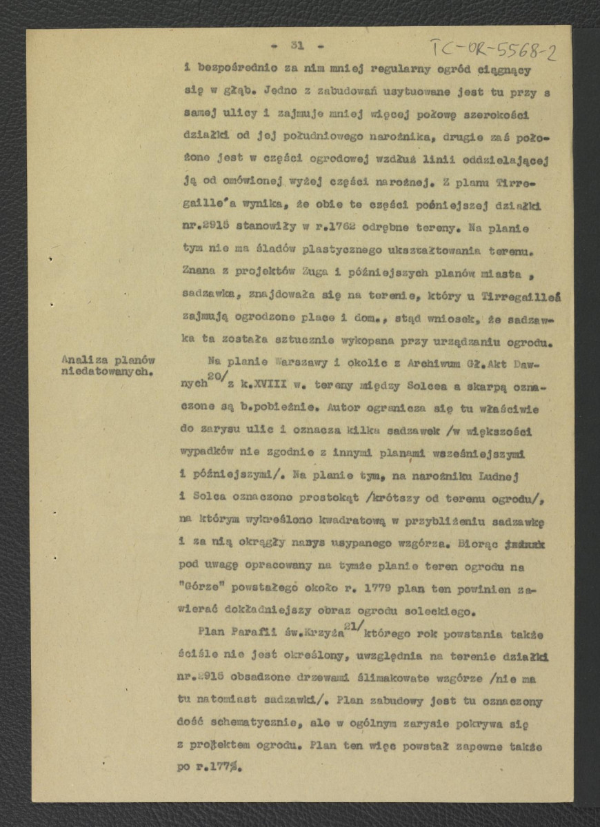 fragment pracy Tomicka W., Ogrody księcia Podkomorzego Kazimierza Poniatowskiego  w Warszawie w: „Ochrona Zabytków” nr 6/4 (23) 228-239 (1953) dotyczący Solca                     , skan 6