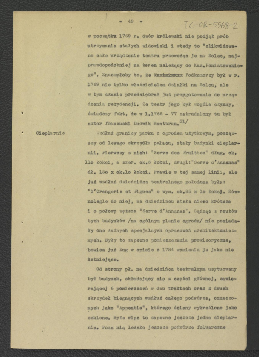 fragment pracy Tomicka W., Ogrody księcia Podkomorzego Kazimierza Poniatowskiego  w Warszawie w: „Ochrona Zabytków” nr 6/4 (23) 228-239 (1953) dotyczący Solca                     , skan 26