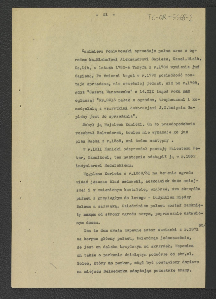 fragment pracy Tomicka W., Ogrody księcia Podkomorzego Kazimierza Poniatowskiego  w Warszawie w: „Ochrona Zabytków” nr 6/4 (23) 228-239 (1953) dotyczący Solca                     , skan 29