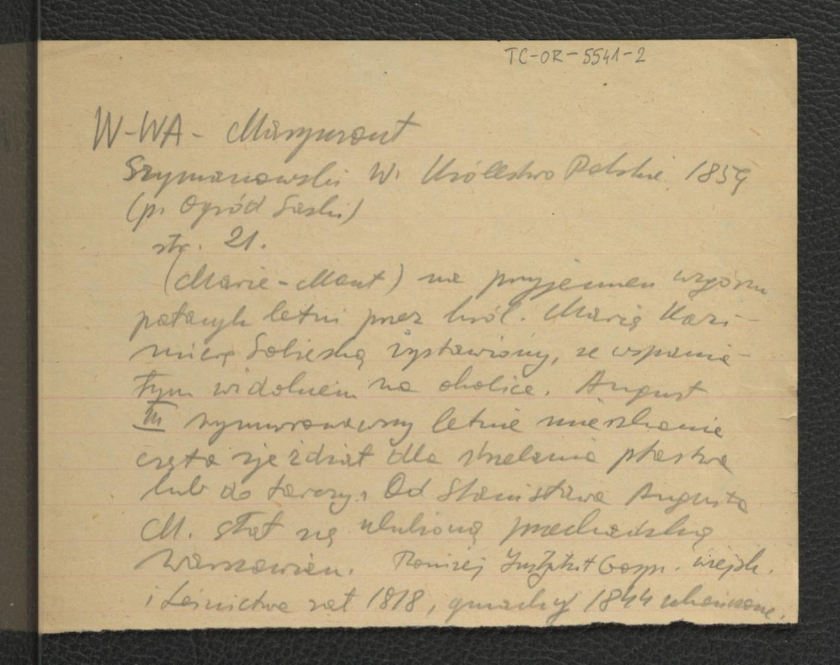 wypis z Szymanowski W., Królestwo Polskie…, Warszawa 1859, s. 21 dotyczący pałacyku letniego wzniesionego z inicjatywy Marii Kazimiery Sobieskiej, a następnie przebudowanego za Augusta III; dwie karty , skan 1