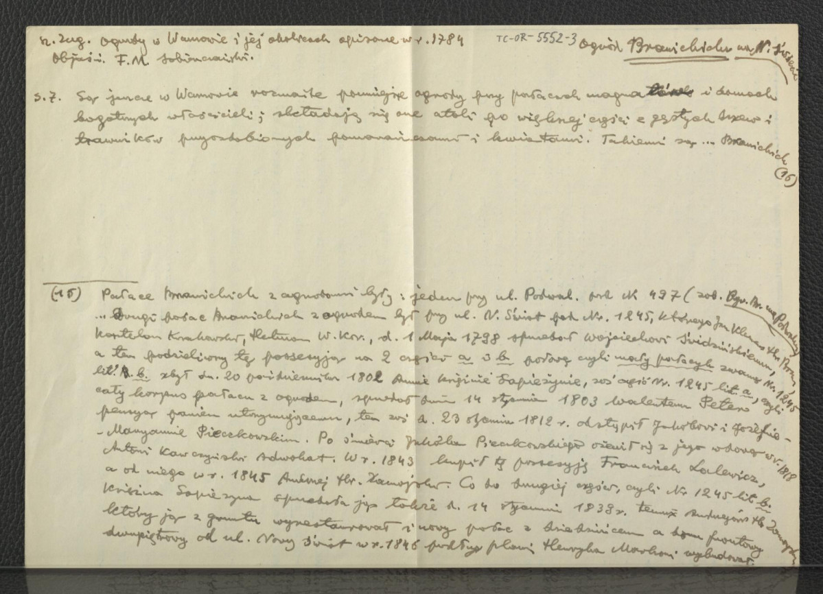 wypis Zug S., Ogrody w Warszawie i jej okolicach opisane w 1784, Warszawa 1898, s. 7, 15 wzmiankujący ogród przy miejscowym pałacu , skan 1