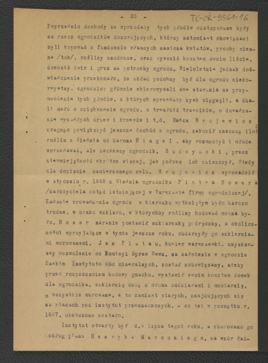 fragment tekstu z Drege J., Ogrody w Polsce w: Wielka Encyklopedya Powszechna Ilustrowana, t. IV, Warszawa 1904 dotyczący miejscowego ogrodu; dziesięć kart , skan 7