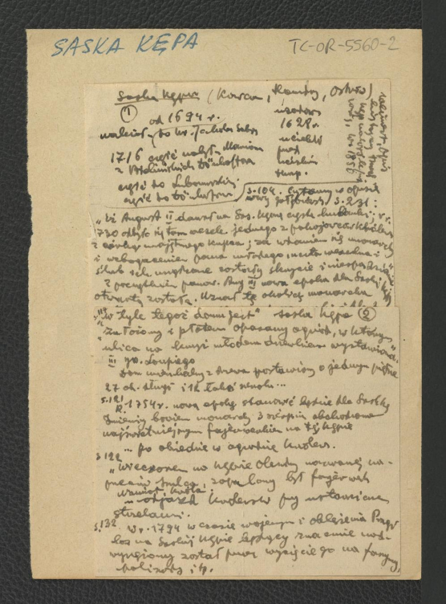 wypis z Weimert (?), Opis historyczny…. Warszawa 1850, s. 104, 121-122, 132 dotyczący Saskiej Kepy i znajdujących się tam rezydencji , skan 2