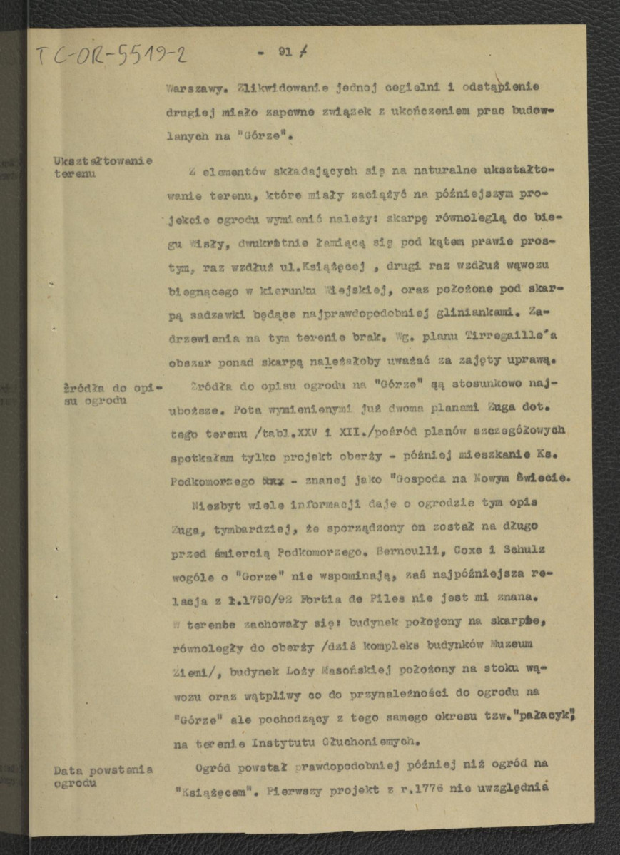 fragment opracowania – Tomicka W., Ogrody księcia Podkomorzego Kazimierza Poniatowskiego  w Warszawie w: „Ochrona Zabytków” nr 6/4 (23) 228-239 (1953) – dotyczący posesji w rejonie ul. Książęcej, Wiejskiej i Rozbrat                                            , skan 6