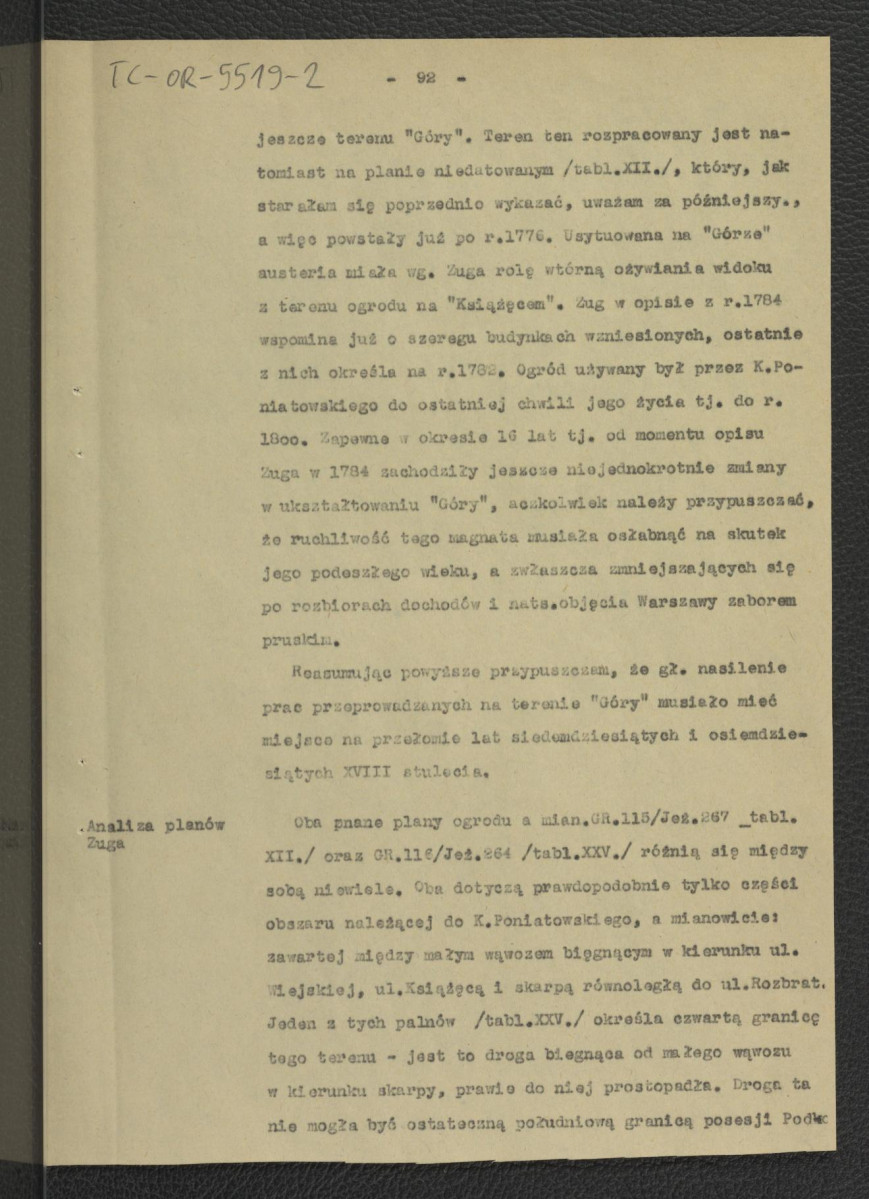fragment opracowania – Tomicka W., Ogrody księcia Podkomorzego Kazimierza Poniatowskiego  w Warszawie w: „Ochrona Zabytków” nr 6/4 (23) 228-239 (1953) – dotyczący posesji w rejonie ul. Książęcej, Wiejskiej i Rozbrat                                            , skan 7