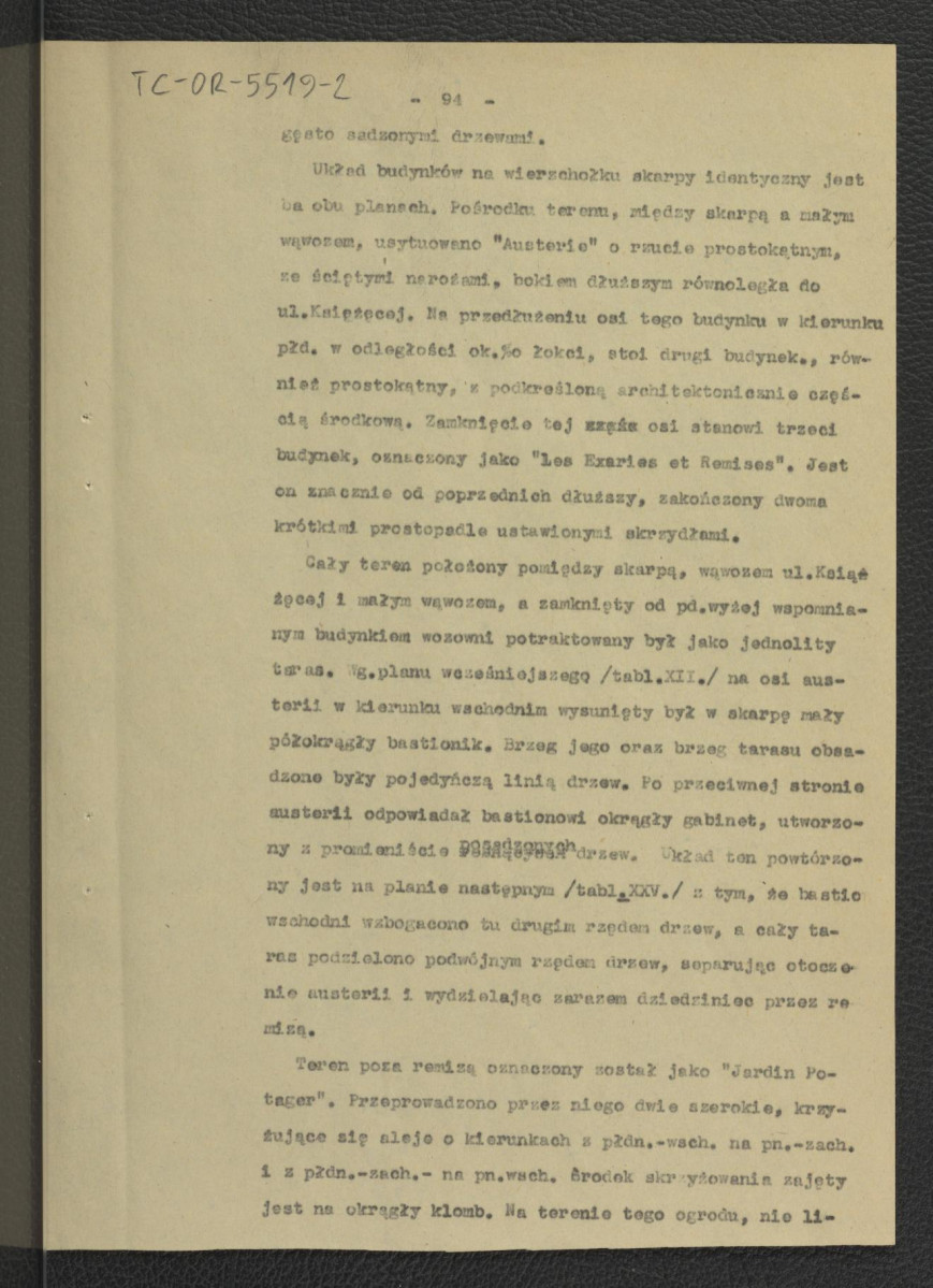 fragment opracowania – Tomicka W., Ogrody księcia Podkomorzego Kazimierza Poniatowskiego  w Warszawie w: „Ochrona Zabytków” nr 6/4 (23) 228-239 (1953) – dotyczący posesji w rejonie ul. Książęcej, Wiejskiej i Rozbrat                                            , skan 9