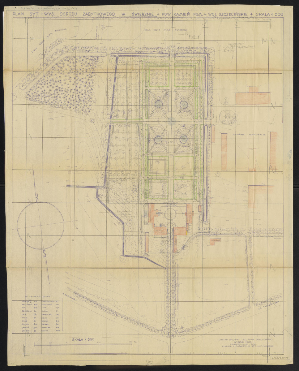 plan sytuacyjno-wysokościowy ogrodu zabytkowego w tej miejscowości (1 : 500) , skan 1