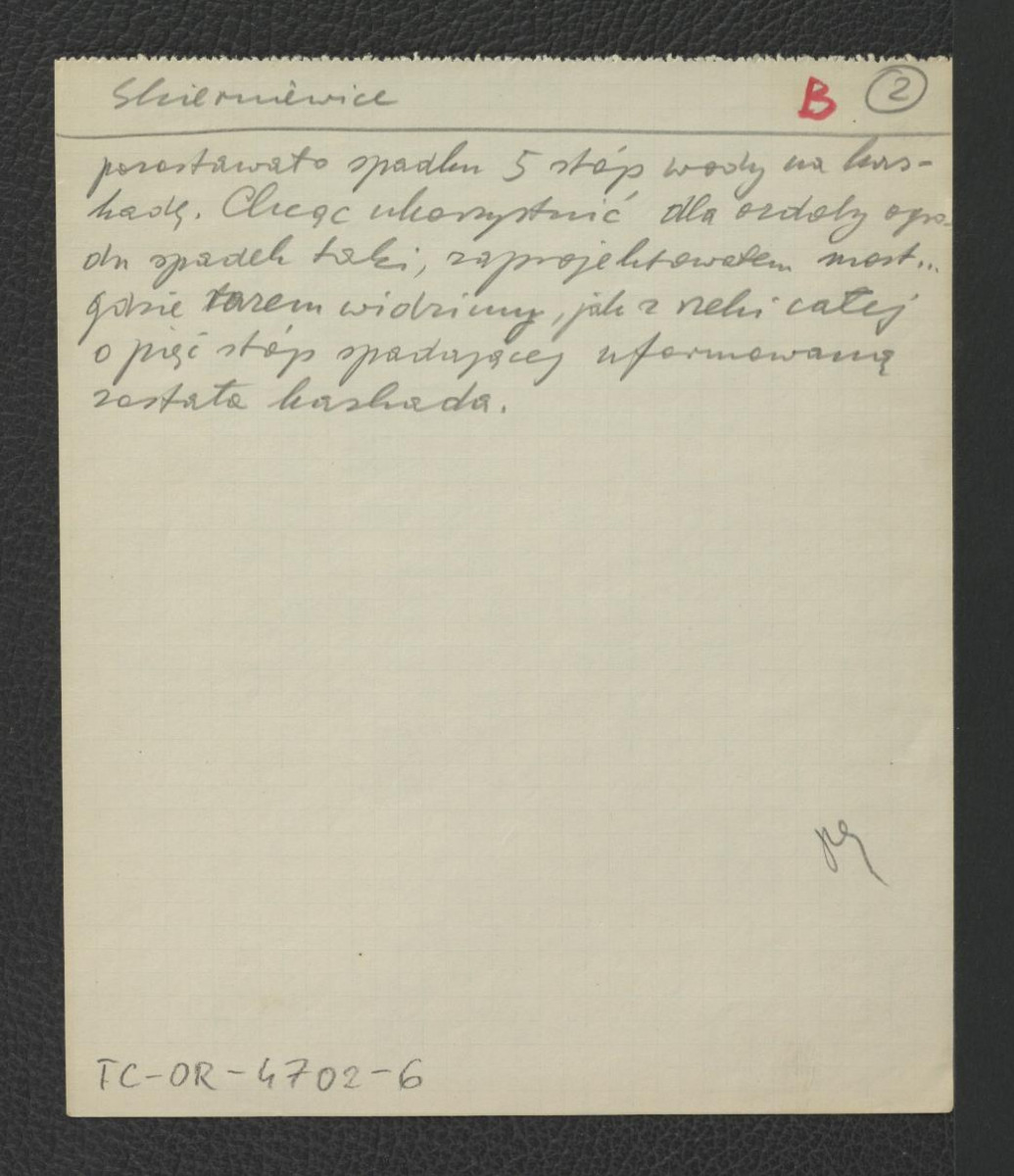 wypis z Idzikowski, Compositiones…, s. 14 dotyczący zabudowań przy miejscowej posesji (mostu, młynu), tamtejszego ogrodu oraz ukształtowania terenu; dwie karty , skan 2