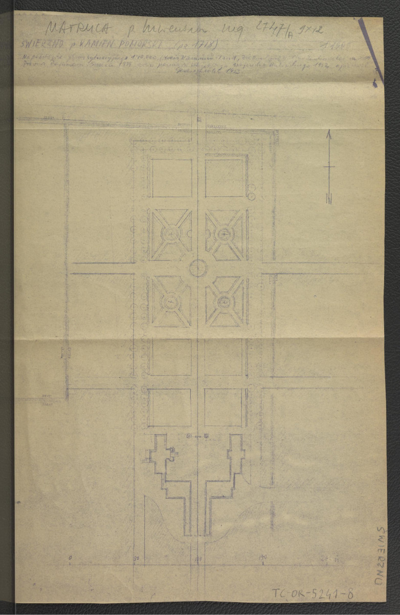 plan miejscowego ogrodu powstałego po 1718 r. wykonany przez G. Ciołka w 1953 r. na podstawie Die Bau-und Kunstdenkmäler der Provinz Pommern, Szczecin 1881-1914, skan 1