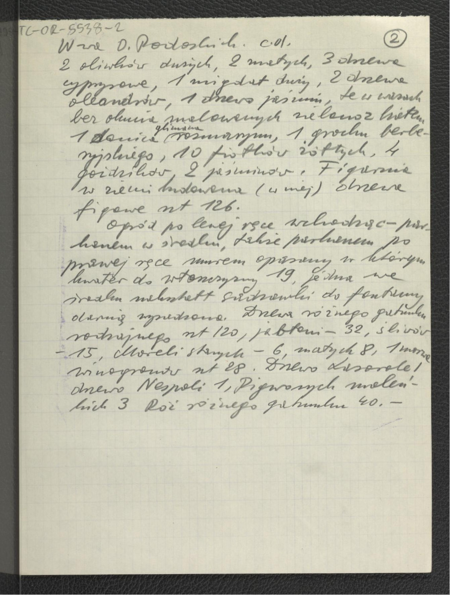 wypis z Varia (Oblata) Grodu Warszawskiego nr 17 (1793), Inwentarz… substancji – Franciszku na Podosiu (?) Podolskim, kasztelana Xsięstwa Mazowieckiego (AGAD) zawierający fragment listu na temat miejscowego pałacu i parku; cztery karty       , skan 2
