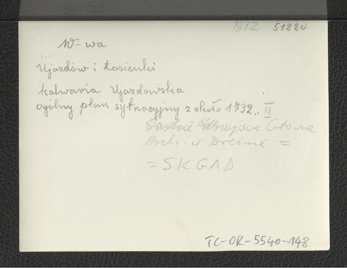 fotografia czarno-biała przedstawiająca ogólny plan sytuacyjny Kalwarii Ujazdowskiej z ok. 1732 r., skan 2