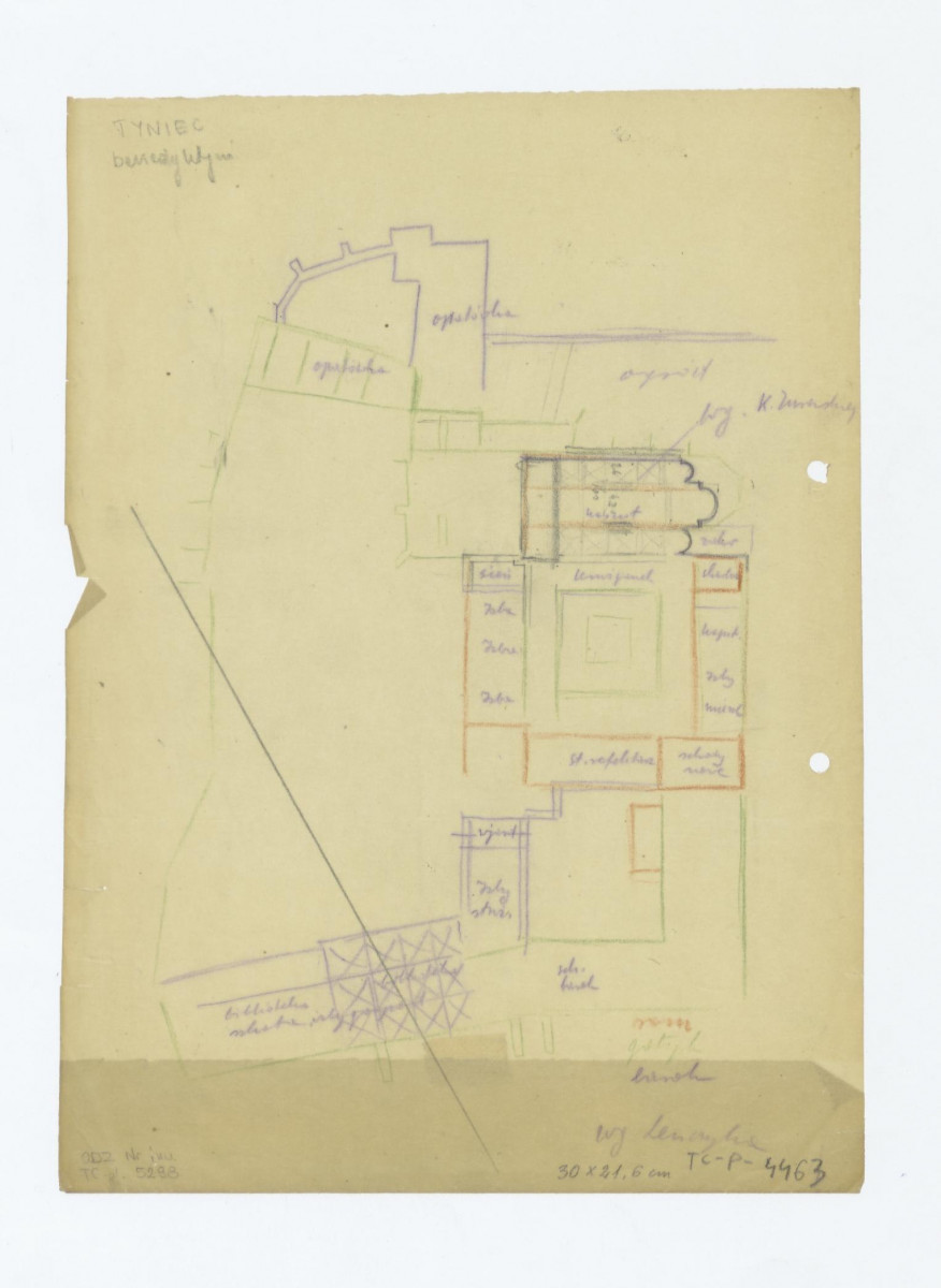 plan sytuacyjny klasztoru z kościołem i zabudowaniami klasztornymi /według Lezczyka/, skan 1