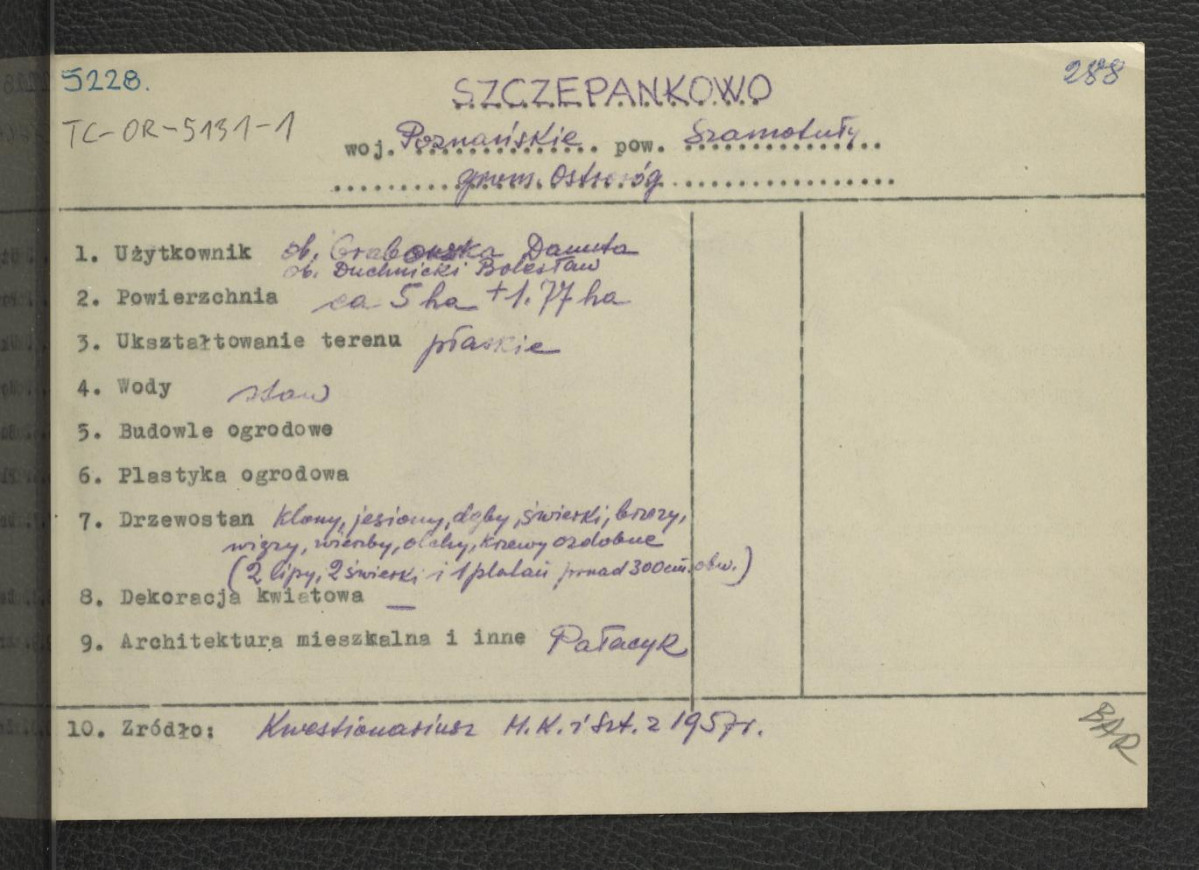 wypis z Kwestionariusz Ministerstwa Kultury i Sztuki z 1957 r.; brak obwoluty , skan 1