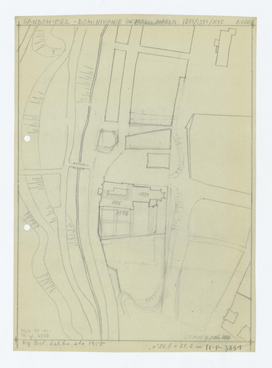 plan sytuacyjny klasztoru z kościołem, zabudowaniami i ogrodami /według Kalinowskiego, Lalika, etc 1955/ stan z początku XIX w., skan 1