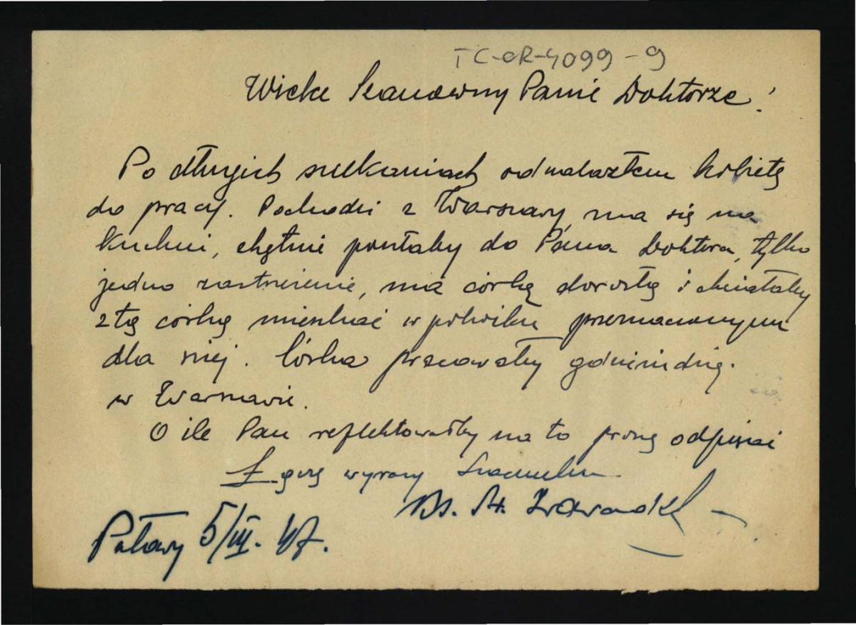 list z 5 lipca 1947 r. skierowany do G. Ciołka w sprawie zatrudnienia gospodyni domowej , skan 1