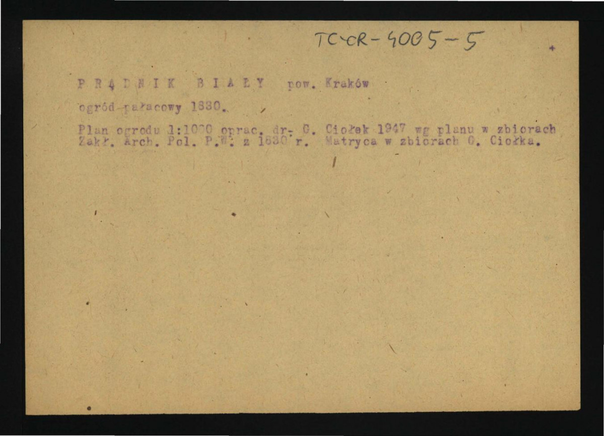 plan ogrodu (1 : 1000) opracowana przez G. Ciołka w 1947 r. według planu z 1830 r. , skan 1