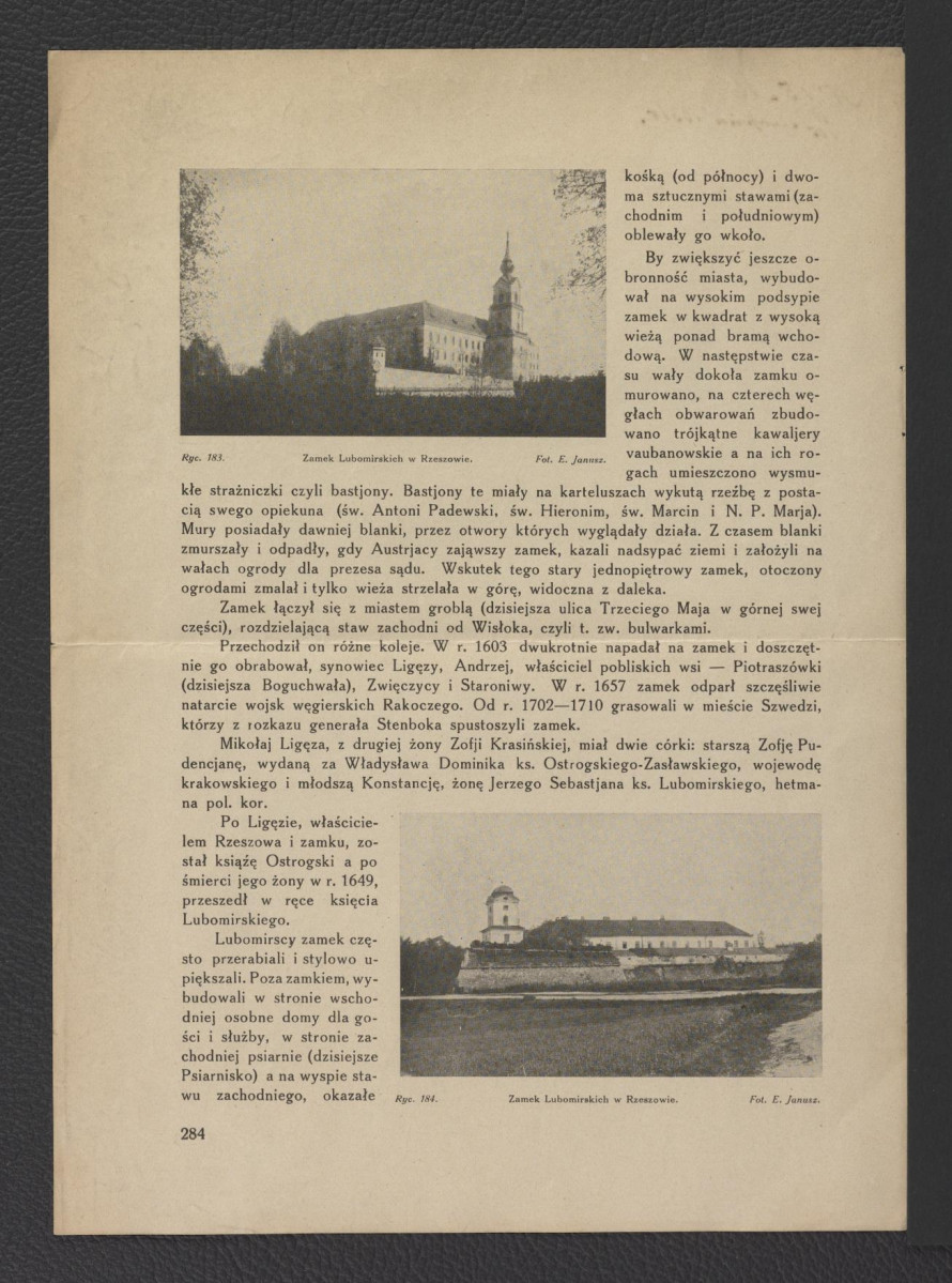 karta pochodząca z czasopisma „Ziemia” nr 15-16 (sierpień 1931) zawierająca tekst autorstwa Jana Danielskiego pt. Zamek w Rzeszowie (s. 283-284) oraz zawierająca dwie reprodukcje fotografii czarno-białej, skan 2