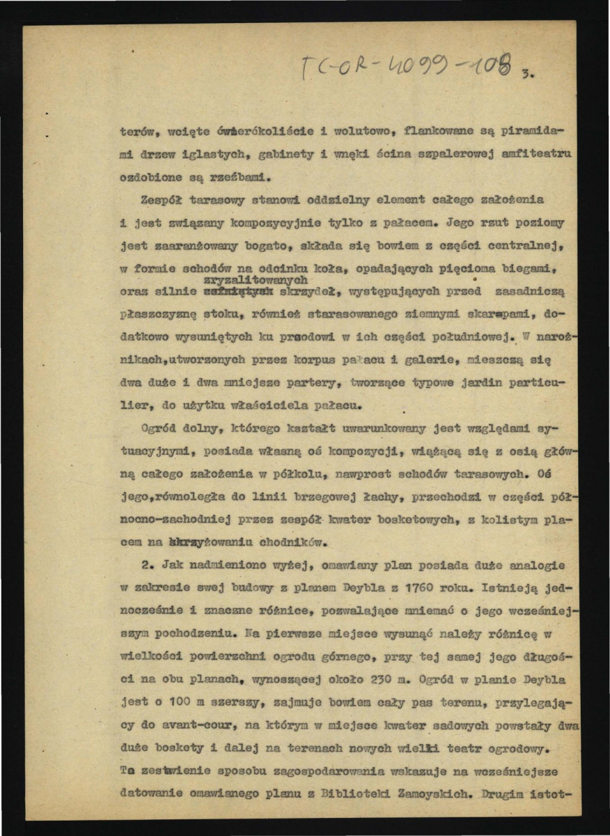 referat, artykuł lub notatka autorska G. Ciołka pt. Najstarszy plan rezydencji puławskiej dotyczący planu odnalezionego podczas przygotowań do obchodów 150-lecia Muzeum w Puławach , skan 3
