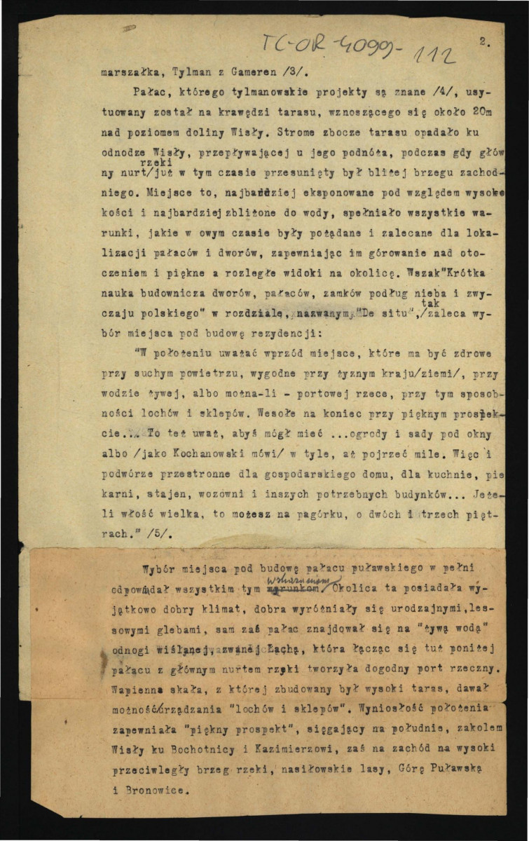 fragment tekstu G. Ciołka dotyczący miejscowych ogrodów zarówno w podwarszawskiej wioscę Powązki jak i ich dziejów, właścicieli oraz charakteru miejscowej rezydencji; dwie karty , skan 2