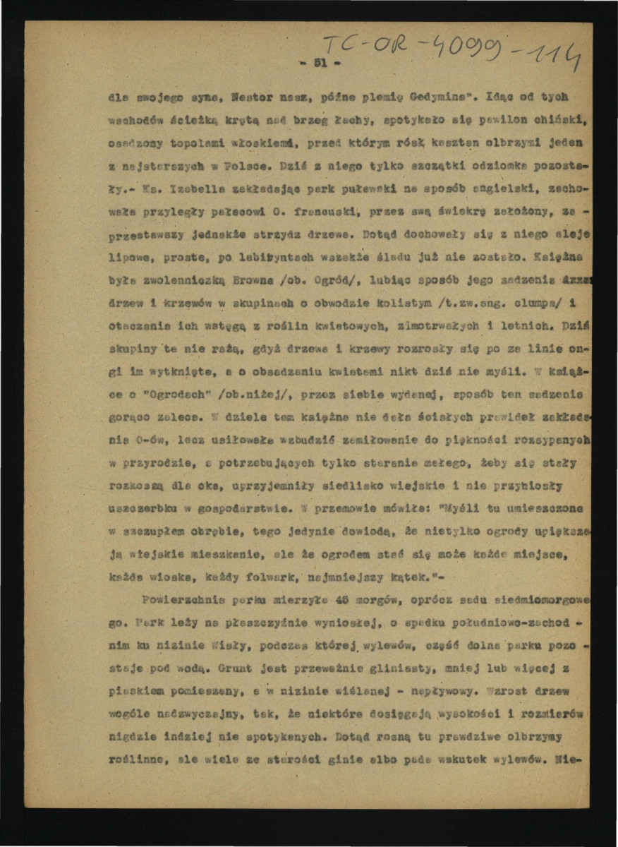 fragment tekstu dotyczący dziejów oraz urządzenia dóbr w w tej miejscowości; być może część tekstu Dębicki L., Puławy: monografia z życia towarzyskiego, politycznego i literackiego, Lwów 1887, s. 45-54; dziesięć kart; błąd w numeracji: karta 48 występuje dwukrotnie na różnych kartach , skan 7