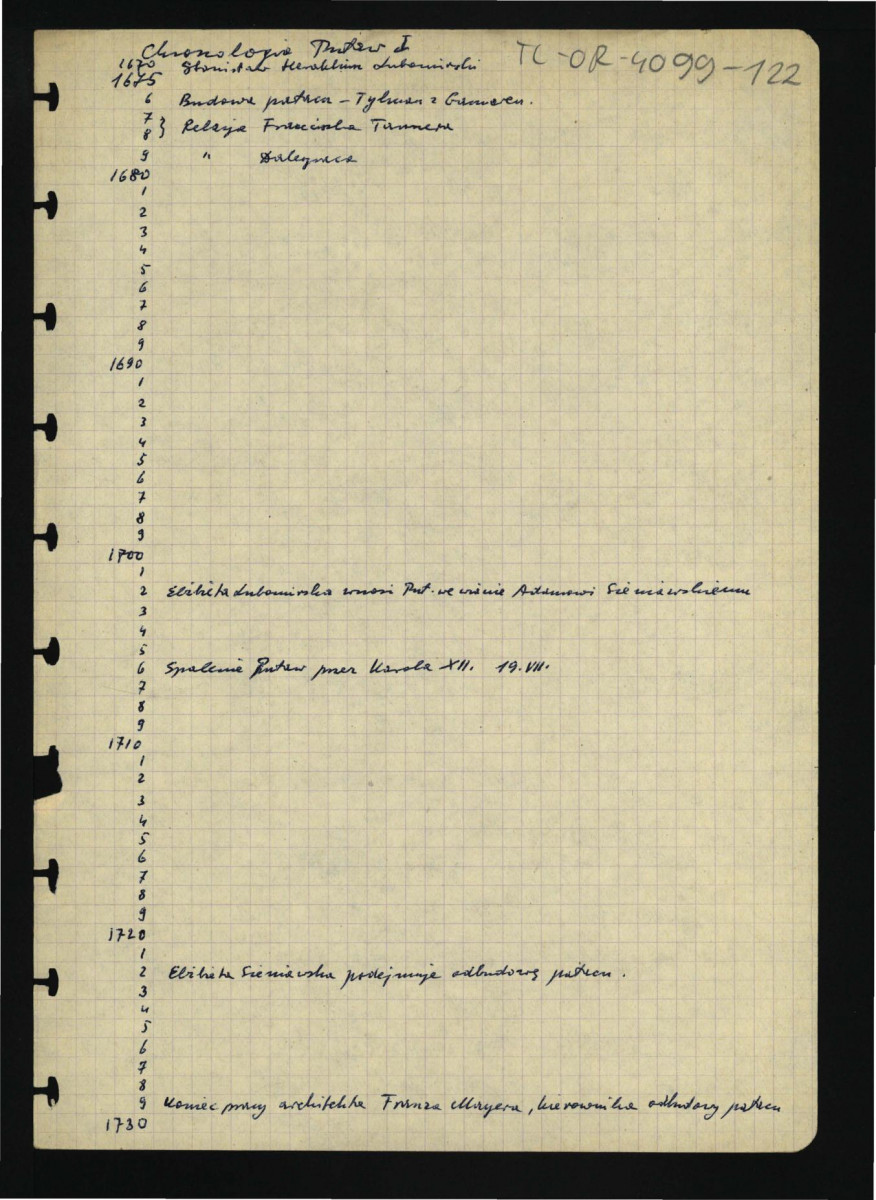 chronologia dziejów miejscowej rezydencji od 1670 do 1960 r.; sześć kart, skan 1