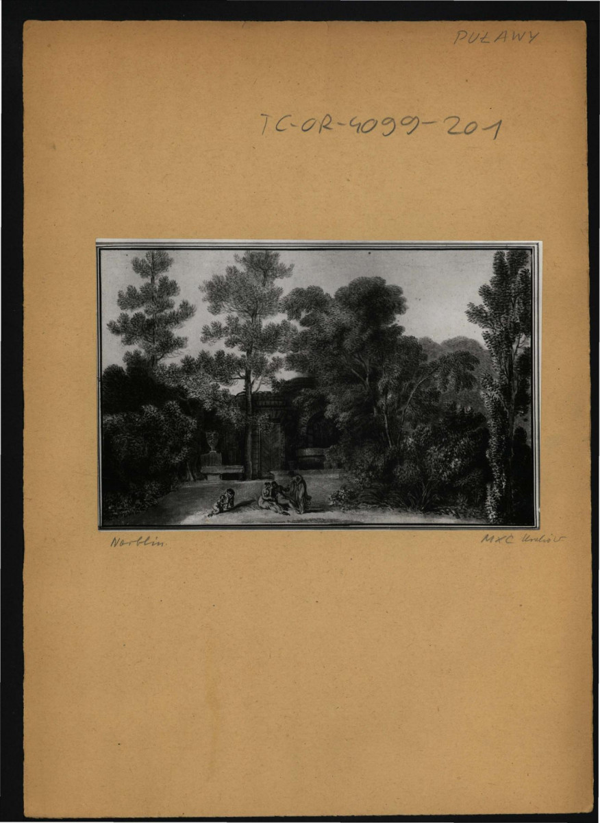 fotografia czarno-biała przedstawiająca fragment miejscowego ogrodu, skan 1