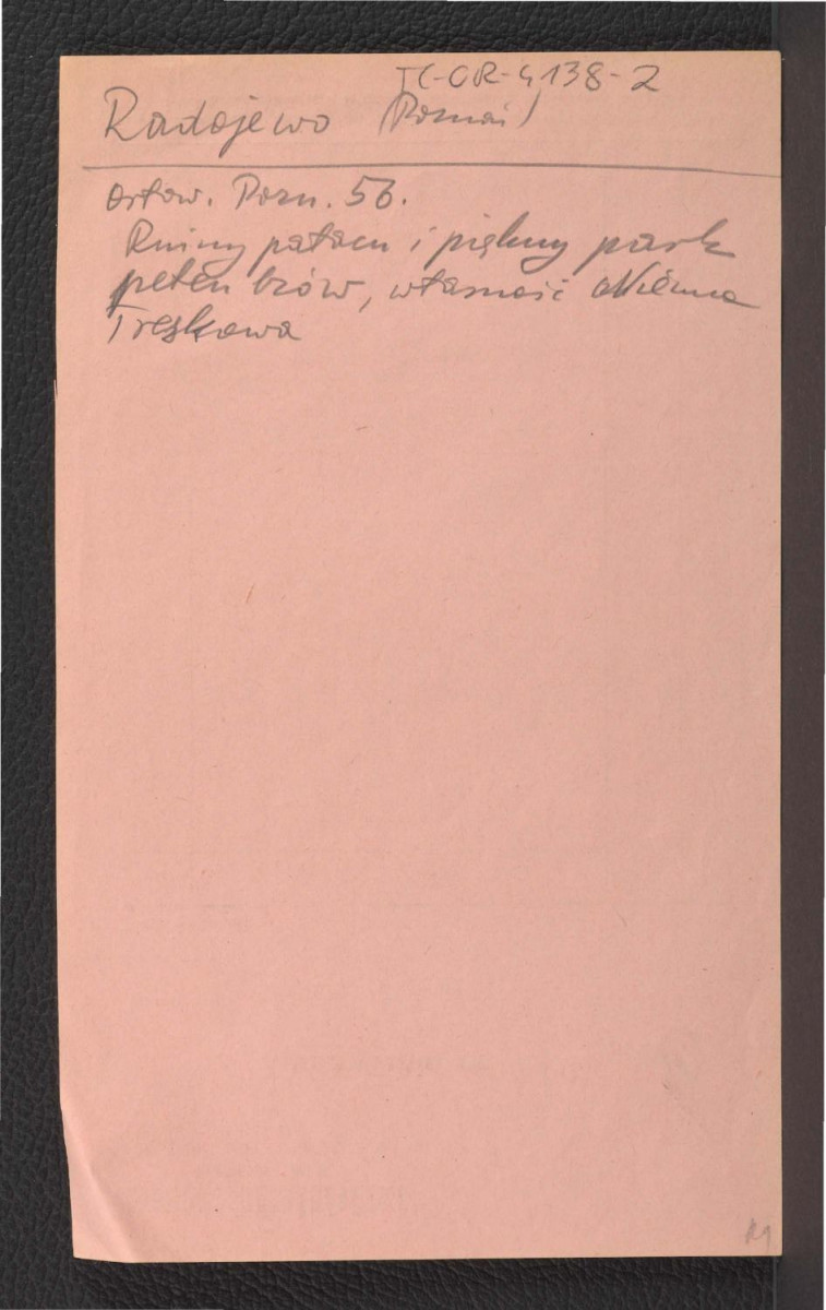 wypis z Orłowicz M., Przewodnik po Poznańskiem, Lwów/Warszawa 1921, s. 56 wzmiankujący ruiny pałacu oraz park pełen bzów należący do Niemca Trestowa , skan 1