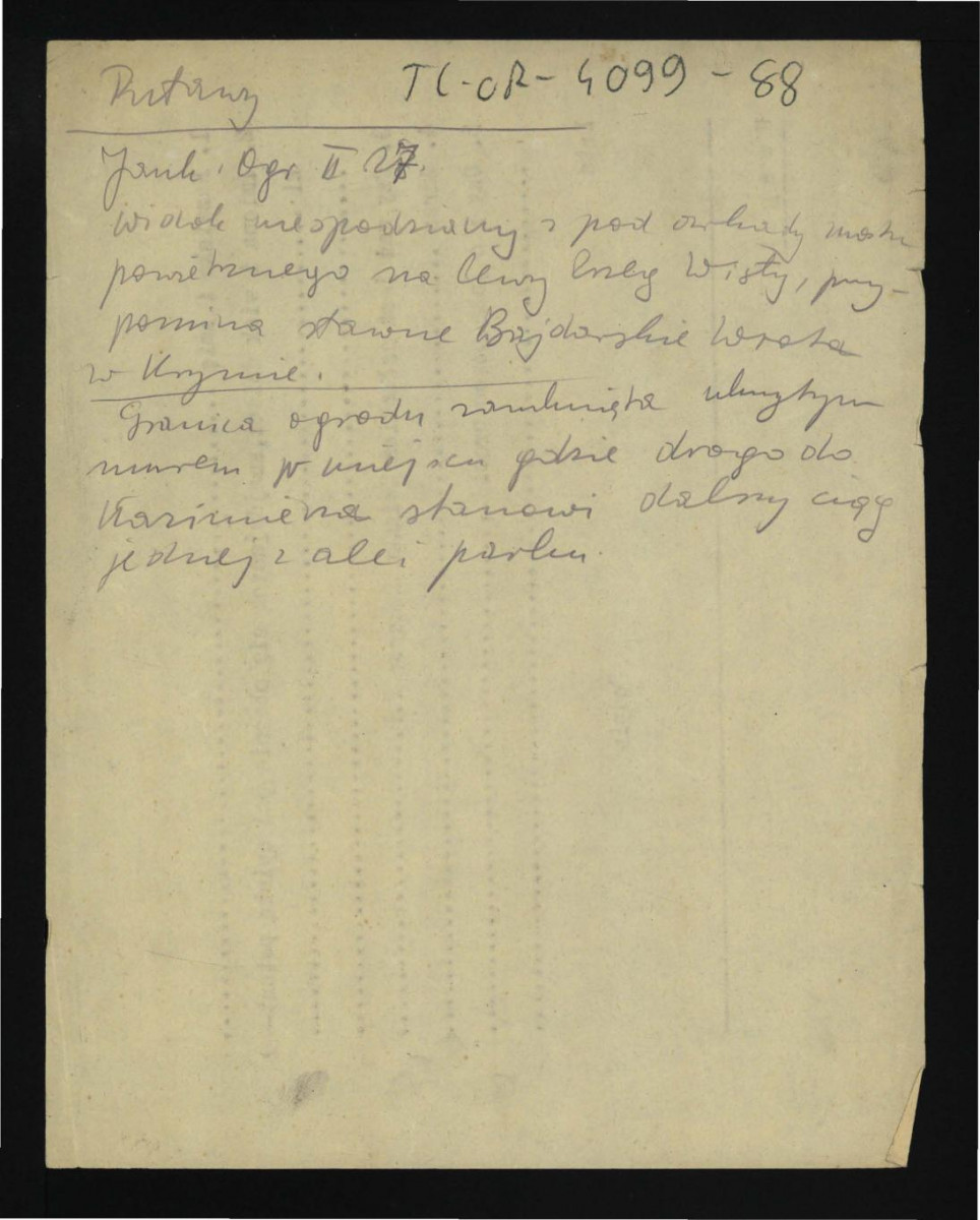 wypis z Jankowski E., Dzieje ogrodnictwa polskiego w zarysie, Warszawa 1923, s. 27 dotyczący widoku na lewy brzeg Wisły od strony miejscowego ogrodu , skan 1