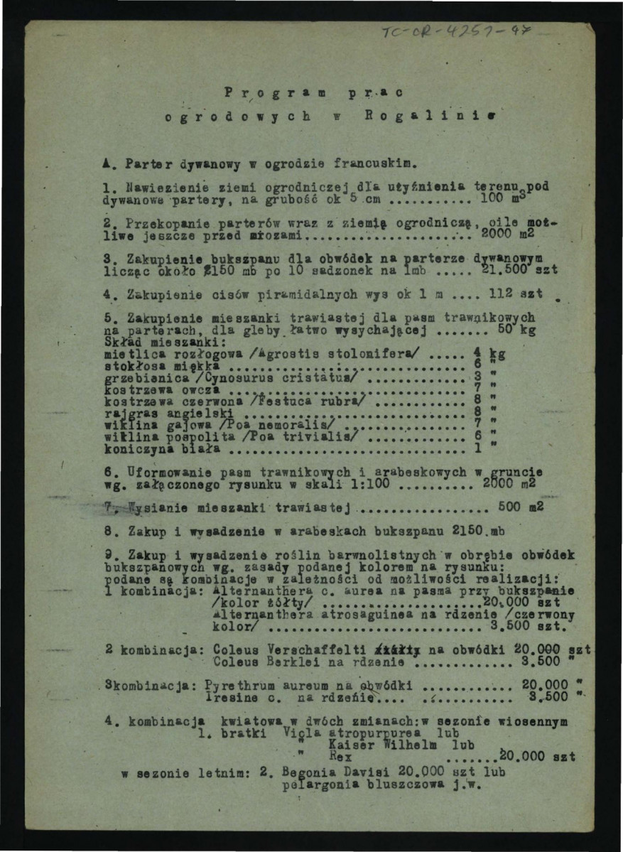 program prac ogrodowych w tej miejscowości sporządzony przez G. Ciołka; dwie karty , skan 1