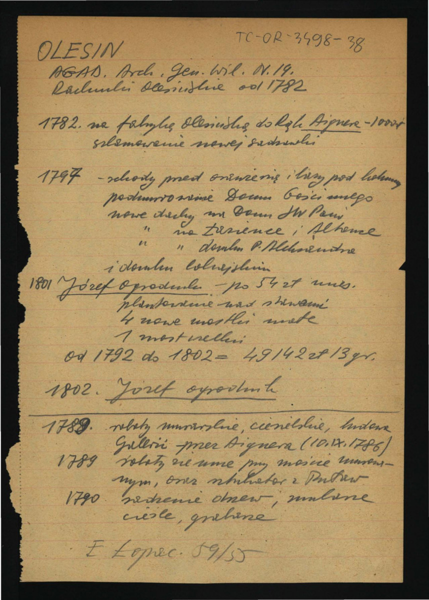 wypis z AGAD - Rachunki Olesińskie od 1782 r., skan 1