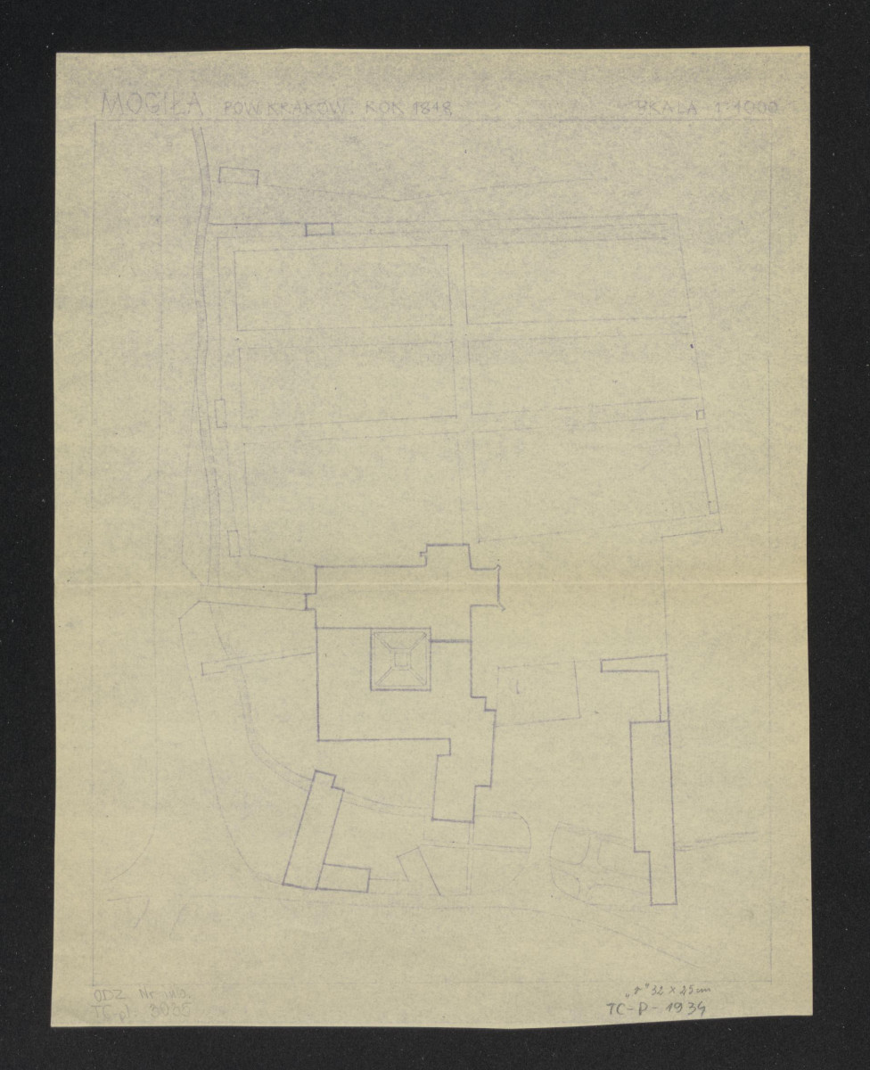 plan sytuacyjny klasztoru Cystersów z uwzględnieniem ogrodu klasztornego  z około 1848 roku, skan 1
