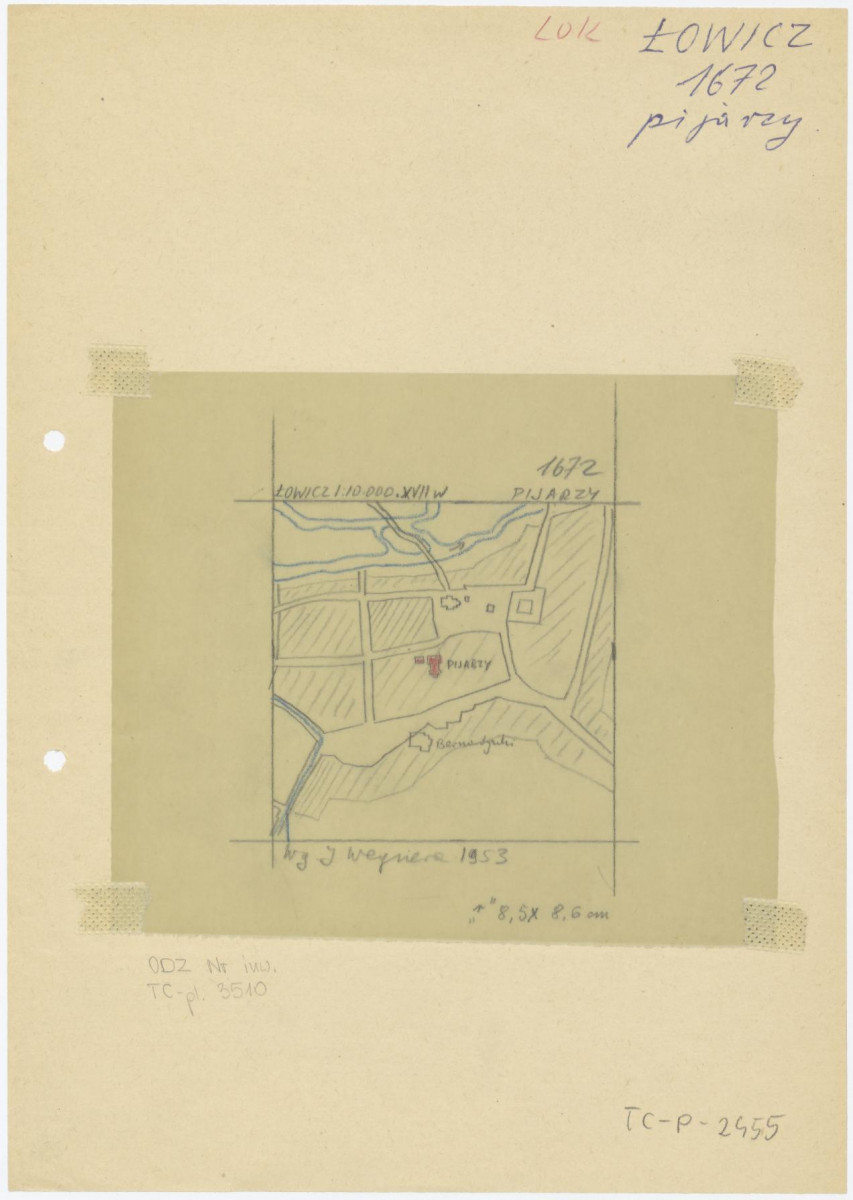 sytuacja miejska klasztoru Pijarów według opracowania J. Wegnera z 1953 roku, skan 1