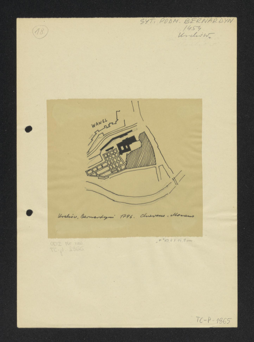 plan sytuacyjny klasztoru z zabudowaniami i ogrodem klasztornym /według 1796 Chavane  - Morano/, skan 1