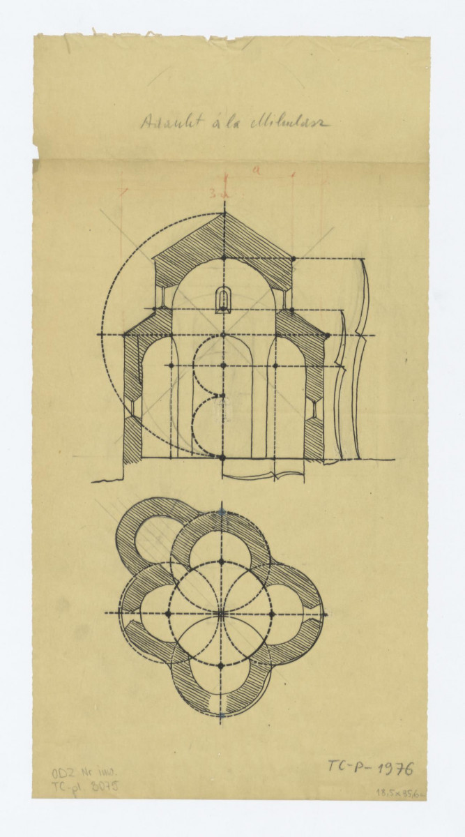studium proporcji na rzucie i przekroju. Napisy: Adaukt á la Mikulasz, skan 1