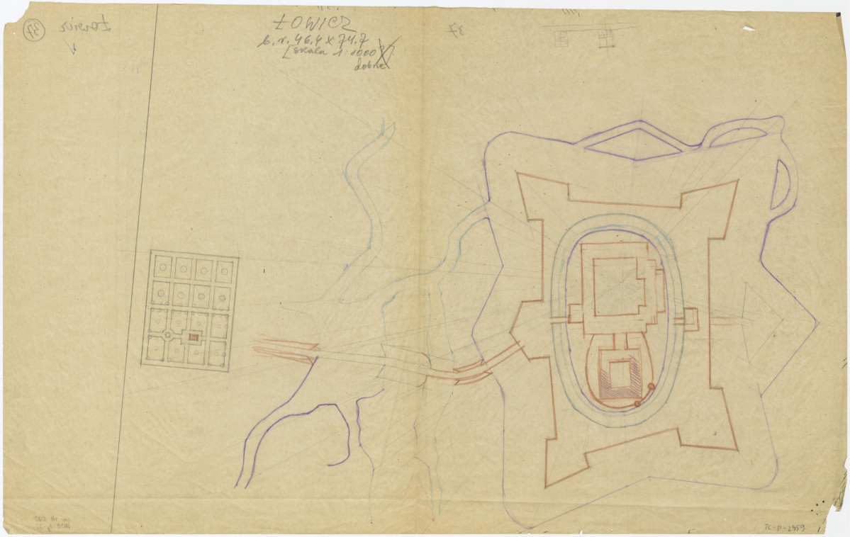 odrys szkicowy ogrodu prymasowskiego według Dahlberga z 1655 roku, skan 1